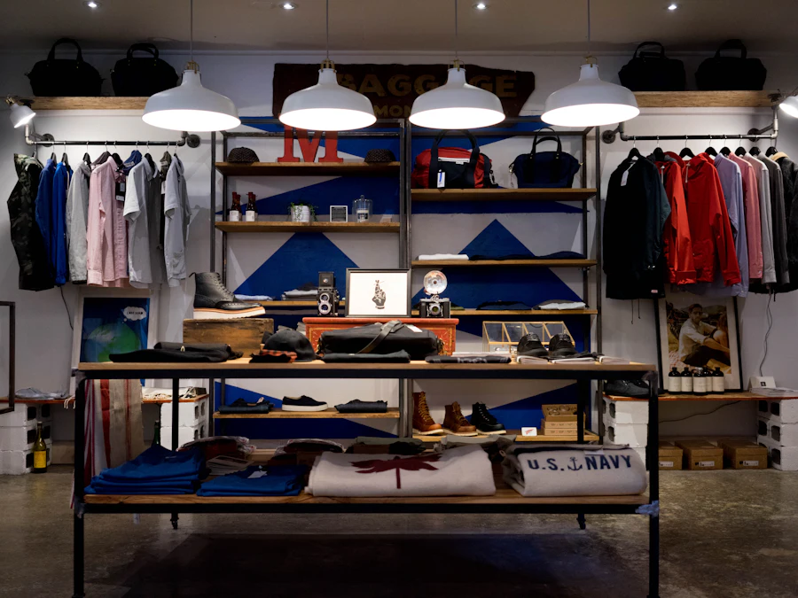 Interior de un local comercial con estanterías y exhibidores